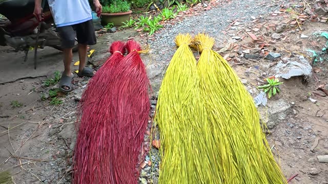 Preparing Dyed Sedge For Mats