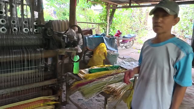 Weaving A Sedge Mat On A Loom