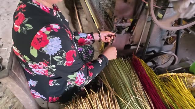 Weaving A Sedge Mat On A Loom