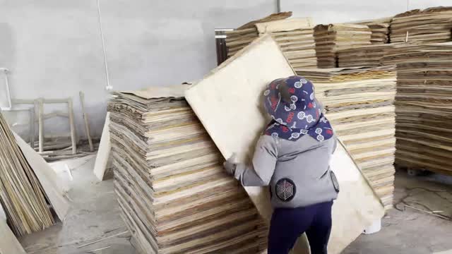 Worker Lifting Veneer Board