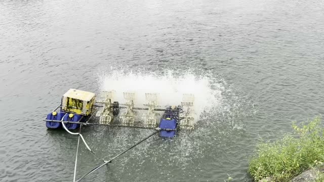 Pond Paddlewheel Aerator Running