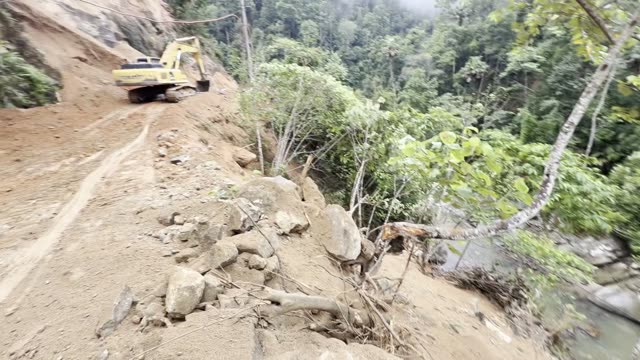 Excavator Beside Forest Ravine