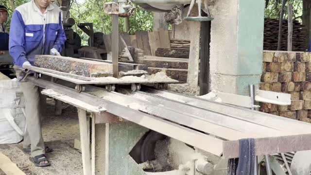 Pushing Log Through Sawmill