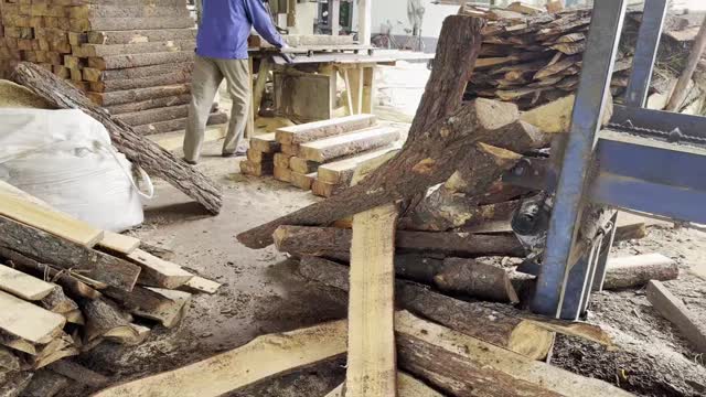 Worker Among Log Stacks
