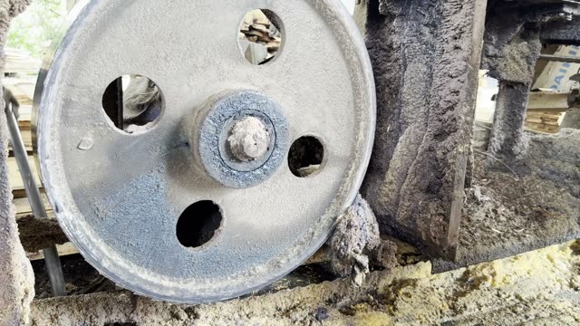 Dusty Sawmill Pulley Wheel