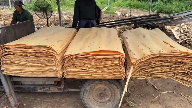 Stacked Veneer Sheets On Cart