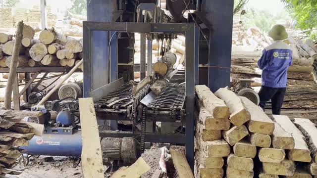Feeding Log Into Saw