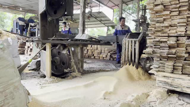 Sawmill With Sawdust Pile