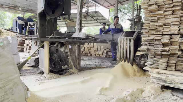 Workers At Timber Mill