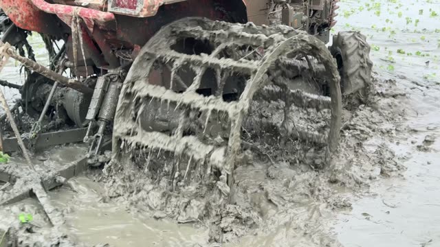 Cage Wheel Tiller Covered In Mud